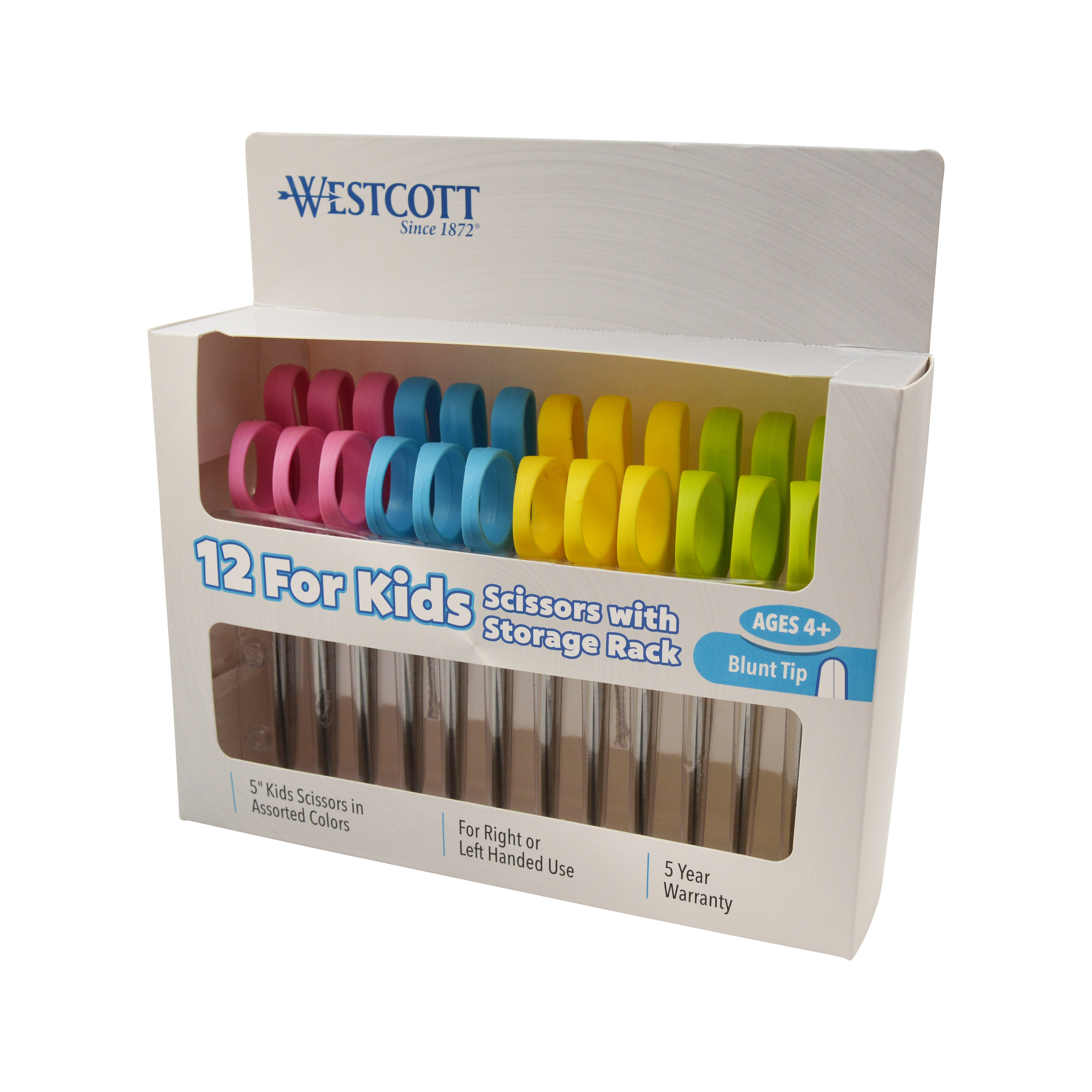 Westcott Kids Blunt Scissors with Storage Rack, 5", Set of 12, Assorted Colors (04252)