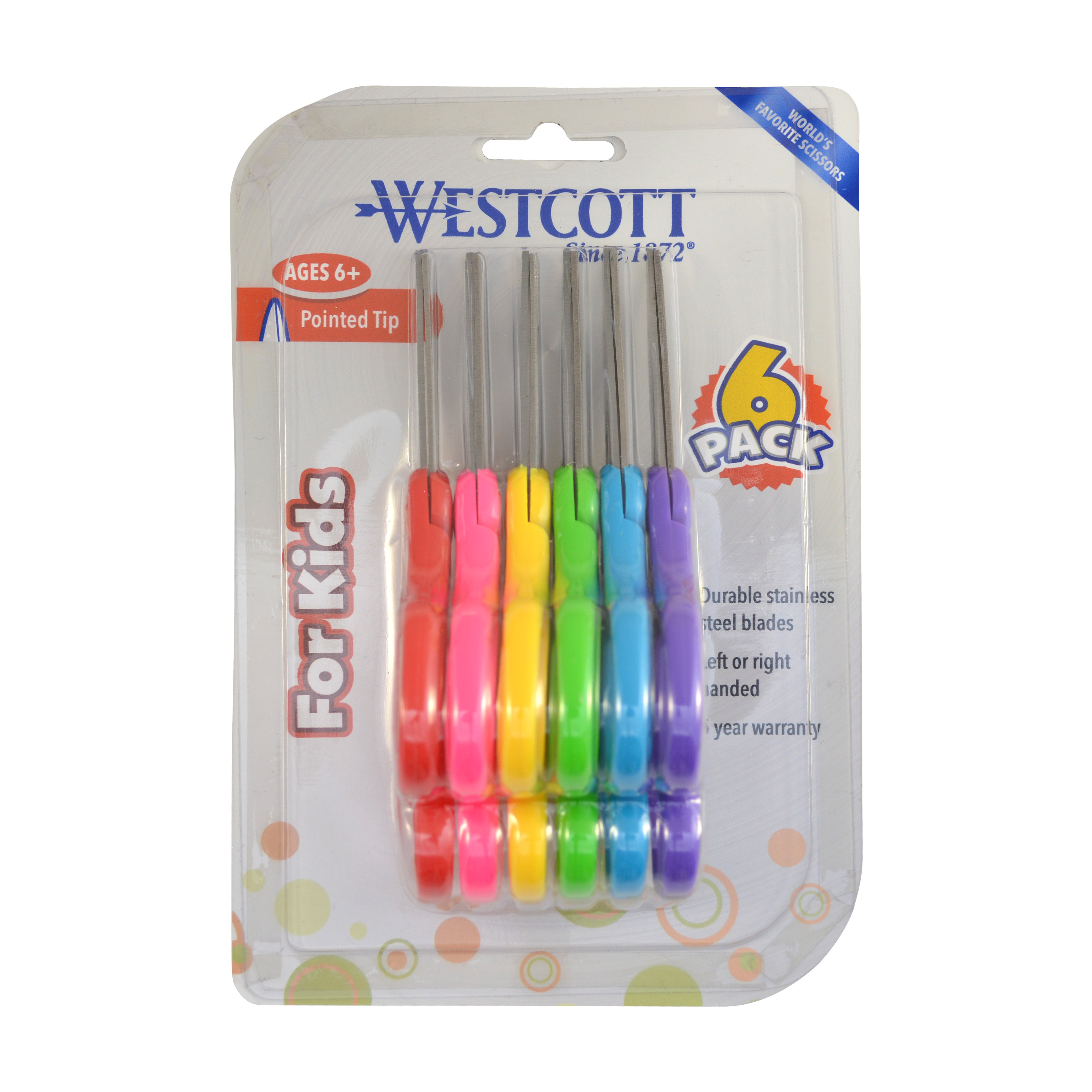 Westcott School Kids 5" Scissors, Pointed, 6 Pack (16455)