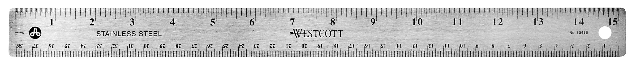 Westcott 15" Stainless Steel Office Ruler With Non Slip Cork Base (10416)
