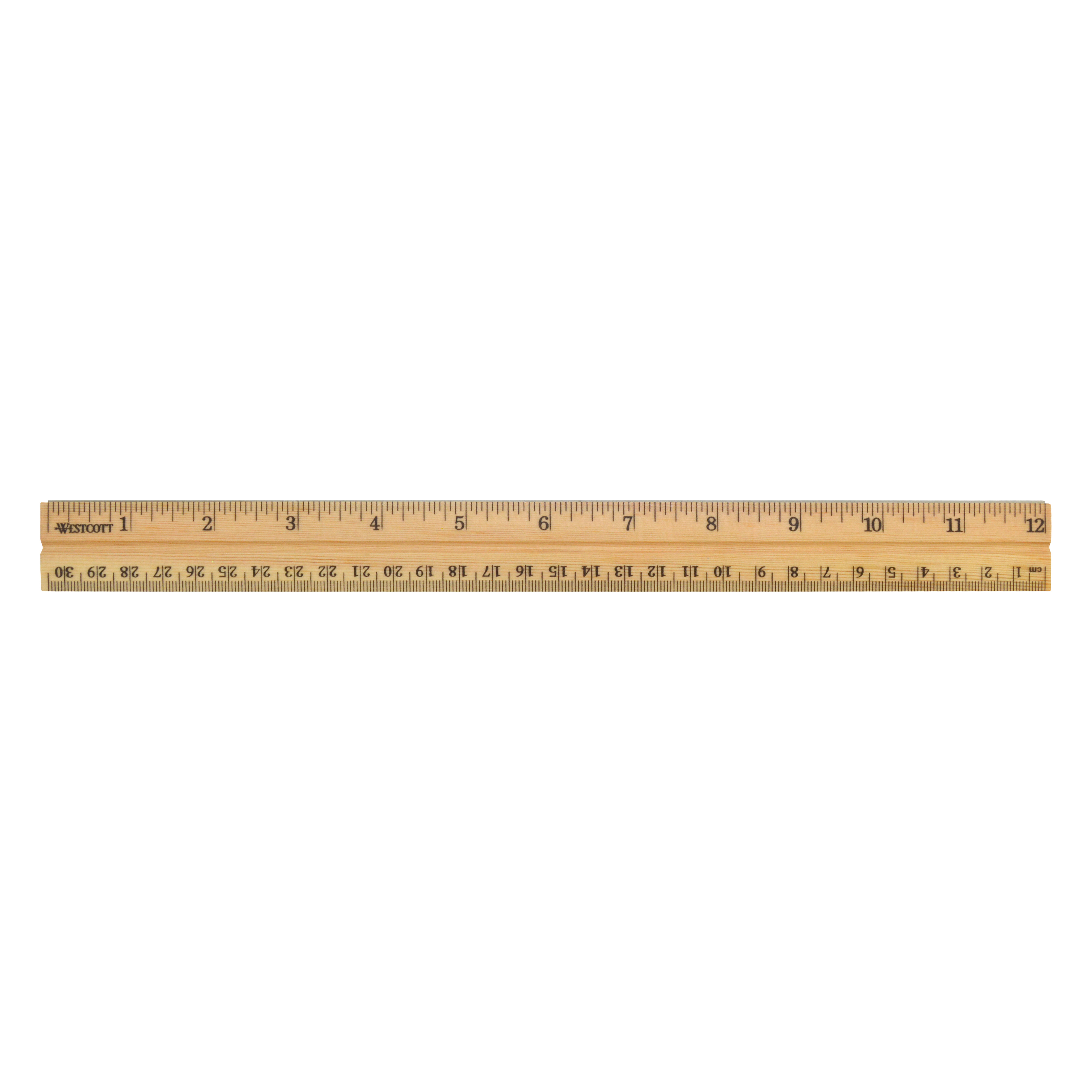 Westcott 12" Wood Ruler Measuring Metric and 1/16" Scale With Single Metal Edge (10377)