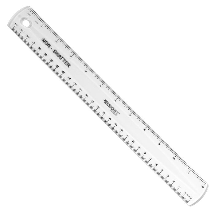 Westcott 12" English and Metric Shatterproof Ruler, Clear (45011)