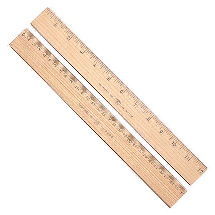 Westcott 30 cm Wood Ruler Measuring Metric and 1/16" Scale With Single Metal Edge (10375)