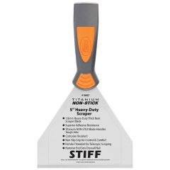 Clauss 5" Titanium Non-Stick STIFF Chisel-End Bent Scraper with Threaded Female Handle and Hammer End