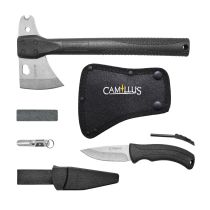 Camillus Frontier Pack, Hatchet with Sheath, Fixed Blade Knife with Sheath, Firestarter, Scissors, Sharpening Stone