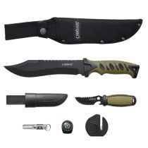 Camillus Survival Pack, Machete, Fixed Blade Knife with Sheath, Compas, Sharpener, Scissors