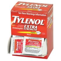 Tylenol Extra Strength Acetaminophen 50 Individually wrapped packets of medication containing two tablets, 500mg.