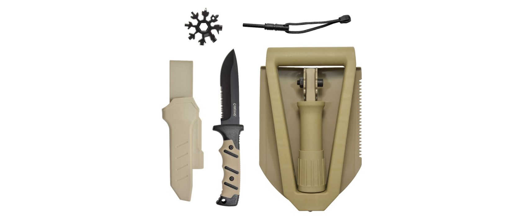 Camillus Survival Adventure Pack, Machete, Tactical Knife, Fire Starter,  Chain Saw, Sharpener, Black 