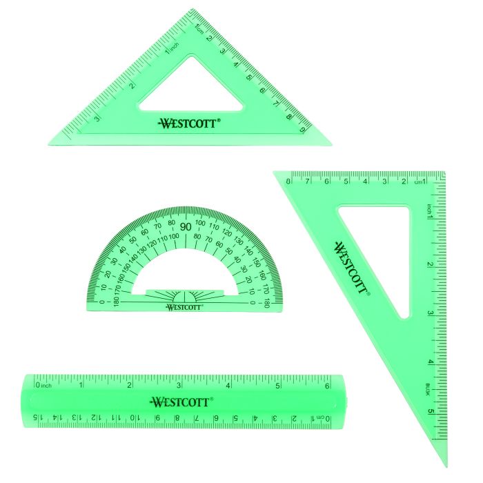Westcott - Westcott 4 Piece Flexible Math Tools Set, Assorted Colors,  Green/Clear (15992)