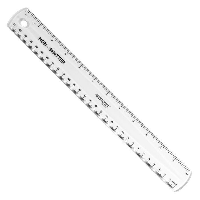 Westcott 05221 12 Flat Wood Ruler with Double Metal Edges - 1/16