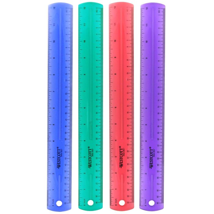Westcott - Westcott Jeweltone Plastic Ruler, 12 Inch, Assorted Transparent  Colors (12975)