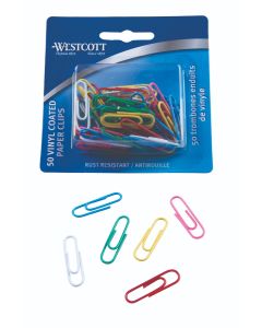 Westcott® 1-1/8" (28mm) Vinyl Coated Paper Clips, 50/card