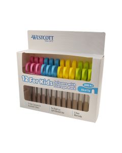 Westcott Kids Blunt Scissors with Storage Rack, 5", Set of 12, Assorted Colors (04252)