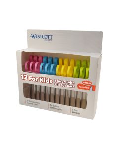 Westcott Kids Pointed Scissors with Storage Rack, 5", Set of 12, Assorted Colors (04253)