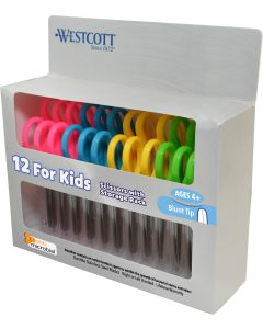 Westcott 5" School Pack of Kids Scissors with Anti-Microbial Protection, Blunt, Assorted Colors (Pack of 12) (14871)