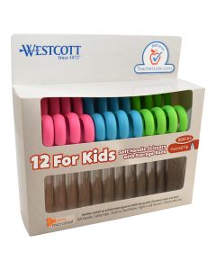 Westcott Soft Handle Kids Scissors with Anti-microbial Protection, Assorted Colors, 5-Inch Pointed, 12 Pack (14874)