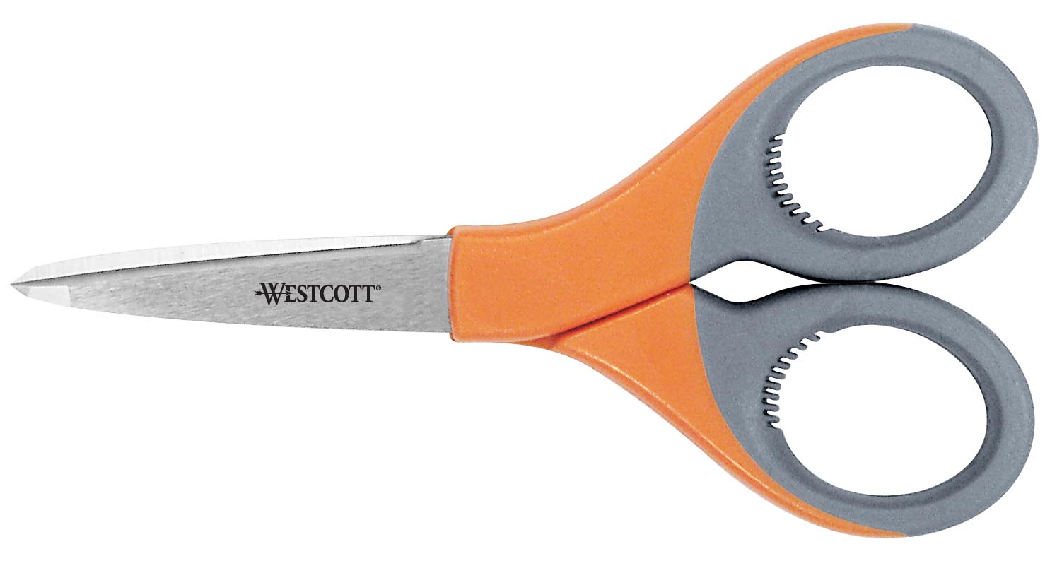 Westcott Elite Stainless Steel Scissors, 5-Inch Pointed, Orange and Grey (44315)