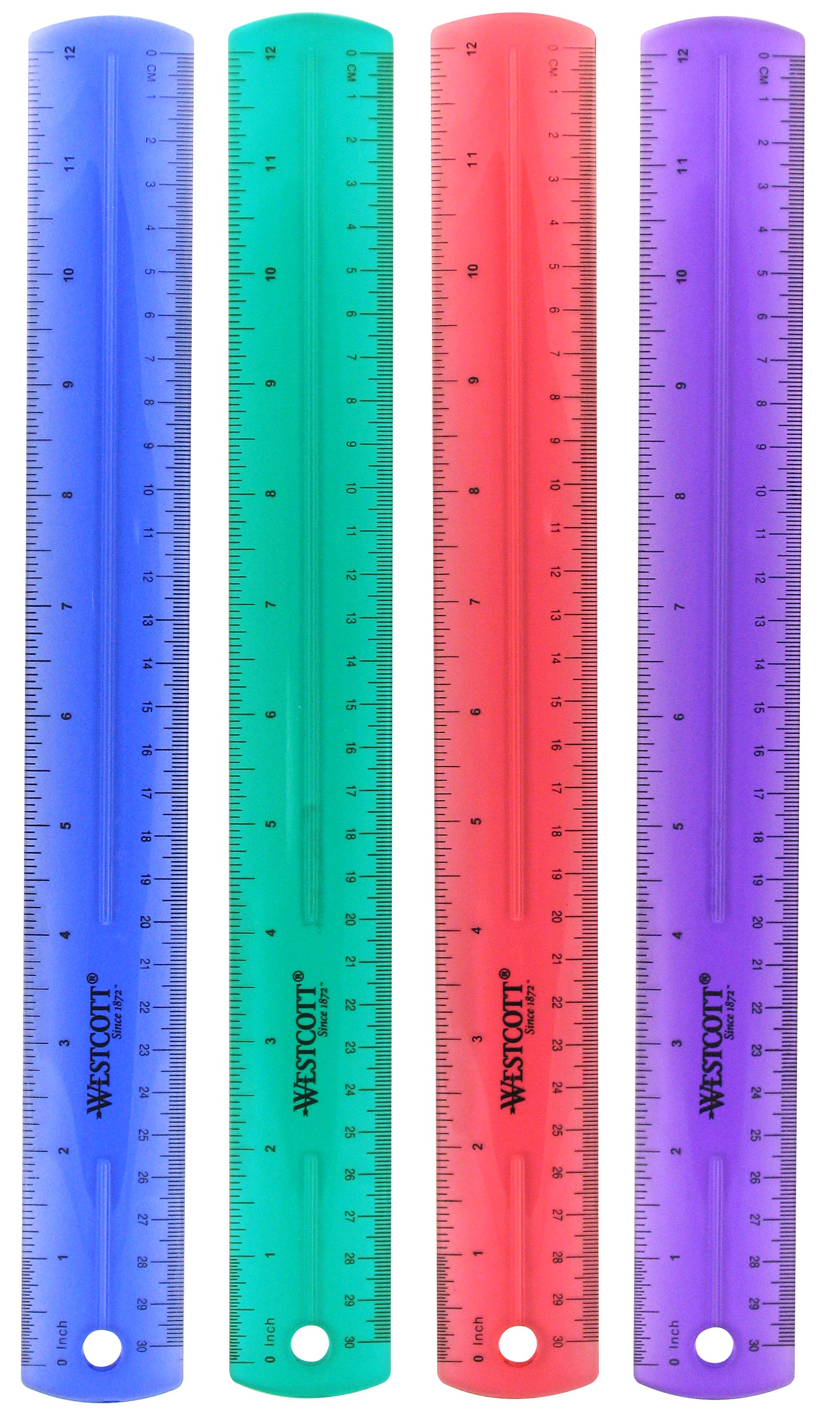 Westcott Jeweltone Plastic Ruler, 12 Inch, Assorted Transparent Colors (12975)