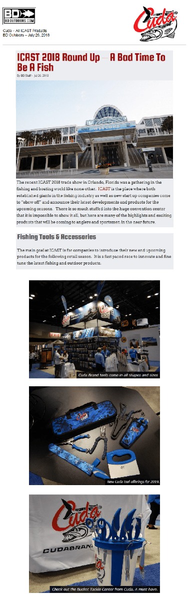 Cuda All ICAST Products - Featured in BD Outdoors, July 2018