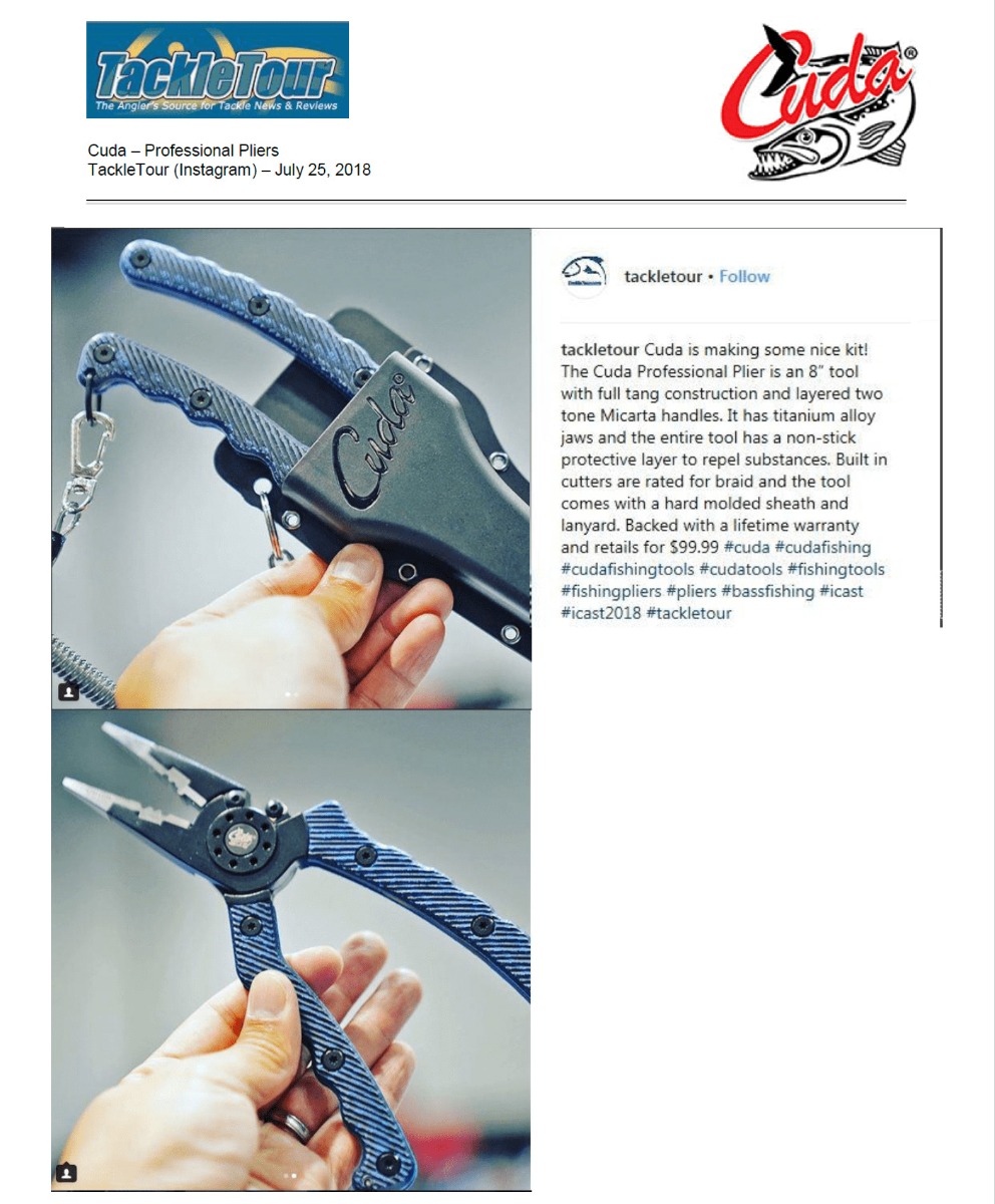 Cuda Professional Pliers - Featured in Tackle Tour, July 2018
